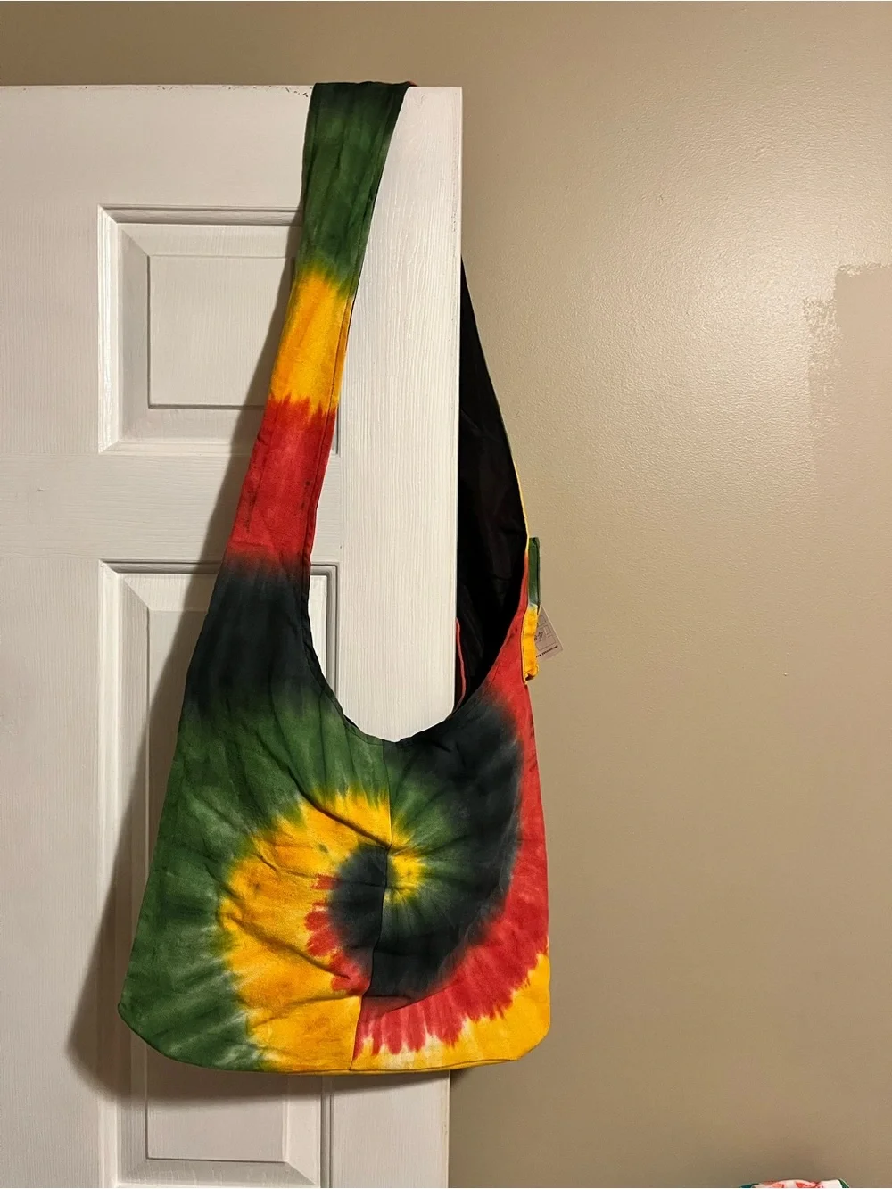 Yak & Yeti Tie-Dye Spiral Hobo Crossbody Bag in Red, Yellow & Green